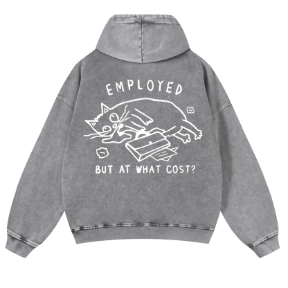 Cat Vintage Washed Cotton Back Art Hoodie