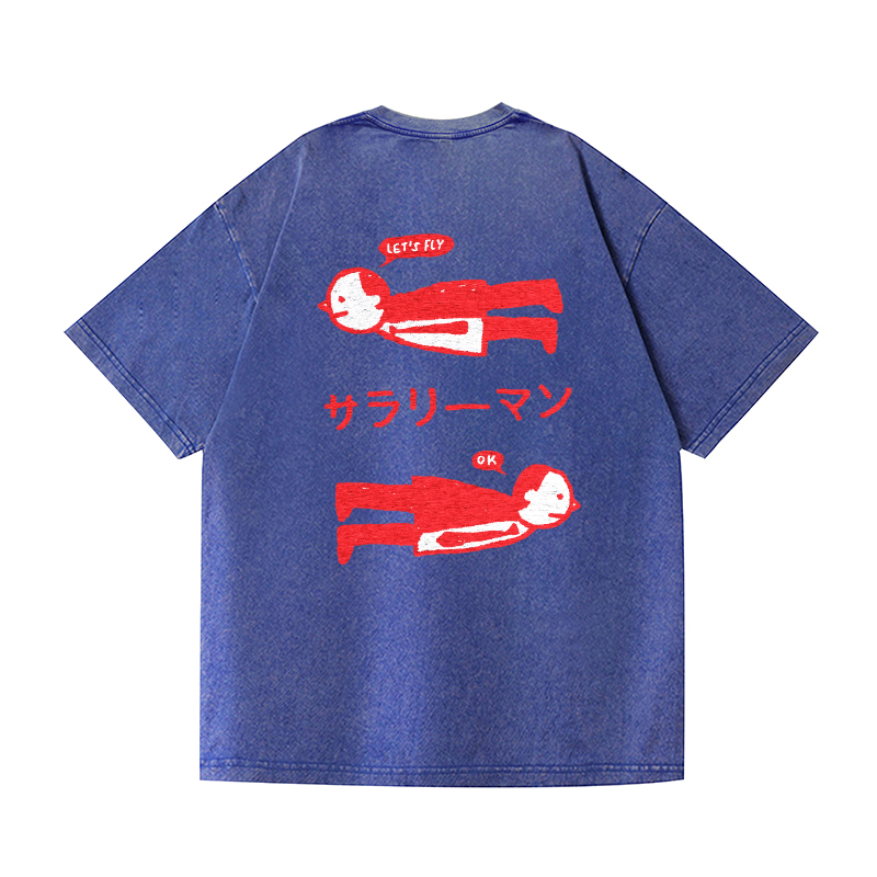 Fly People Vintage Wash Japanese Design Back Art T-Shirt