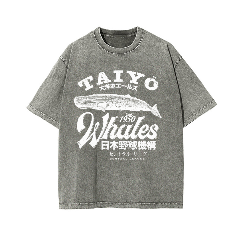 Taiyo Whales Central League Team Vintage Wash Japanese Design T-Shirt