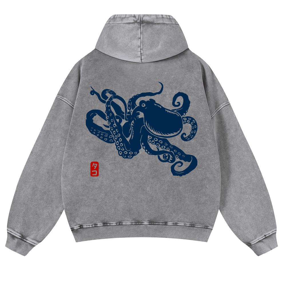 Octopus Vintage Washed Cotton Back Art Hoodie