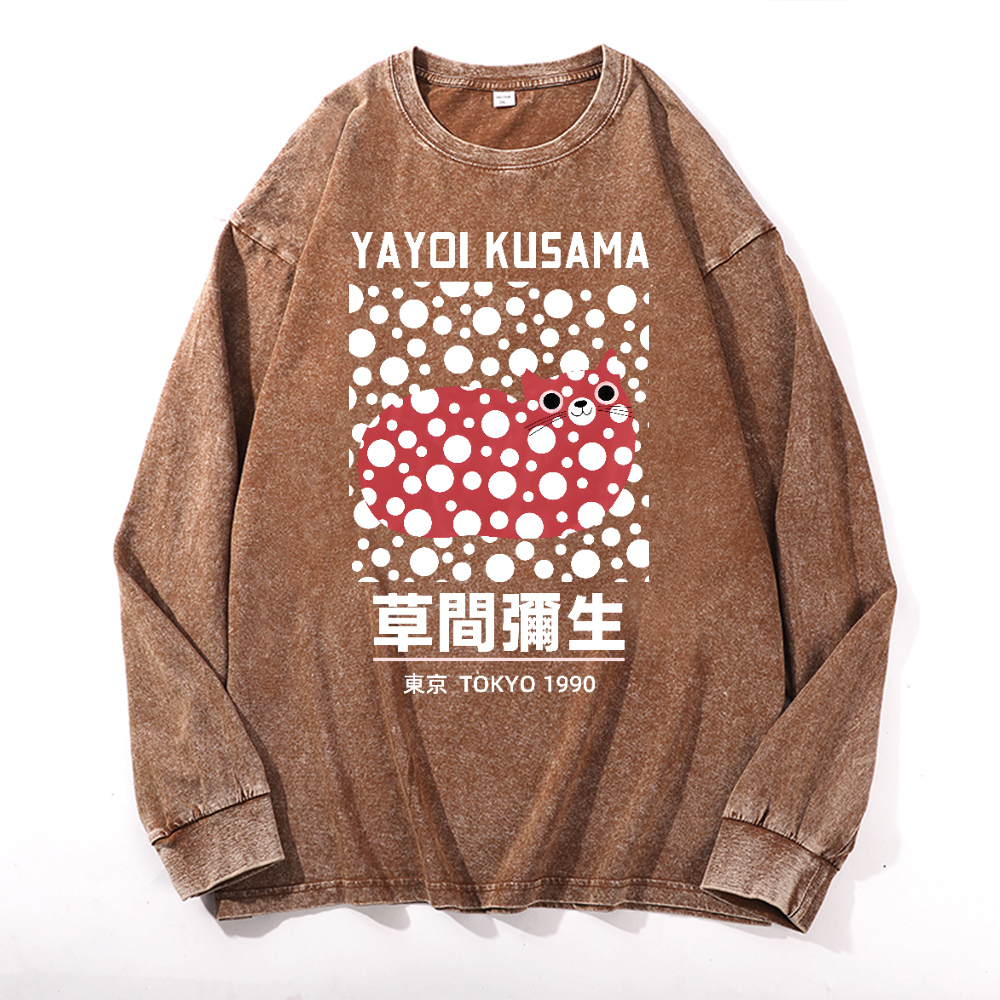 Yayoi Kusama Cat Vintage Cotton Wash Crewneck Sweatshirt