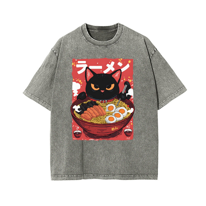 Ramen Cat Vintage Wash Japanese Design T-Shirt