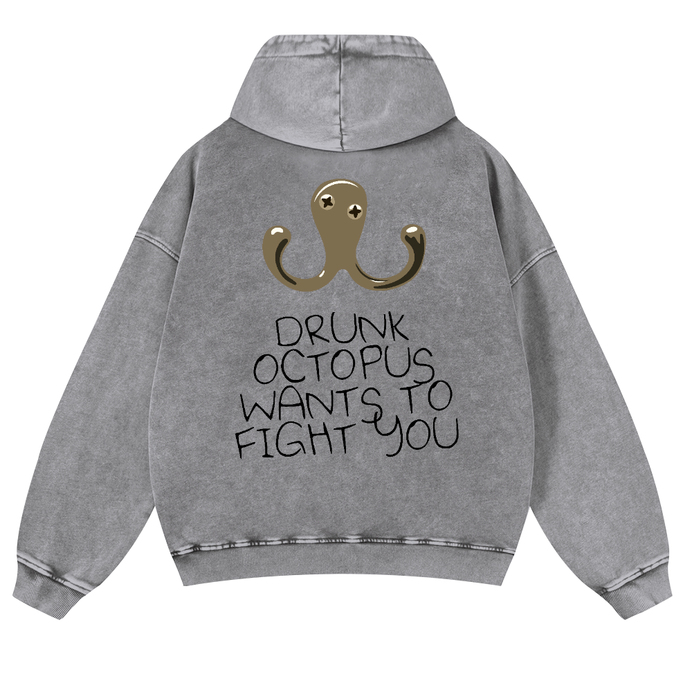 Drunken Octopus Vintage Washed Cotton Back Art Hoodie