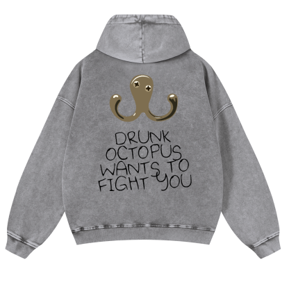 Drunken Octopus Vintage Washed Cotton Back Art Hoodie