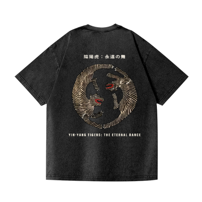 Tiger Vintage Wash Japanese Design Back Art T-Shirt