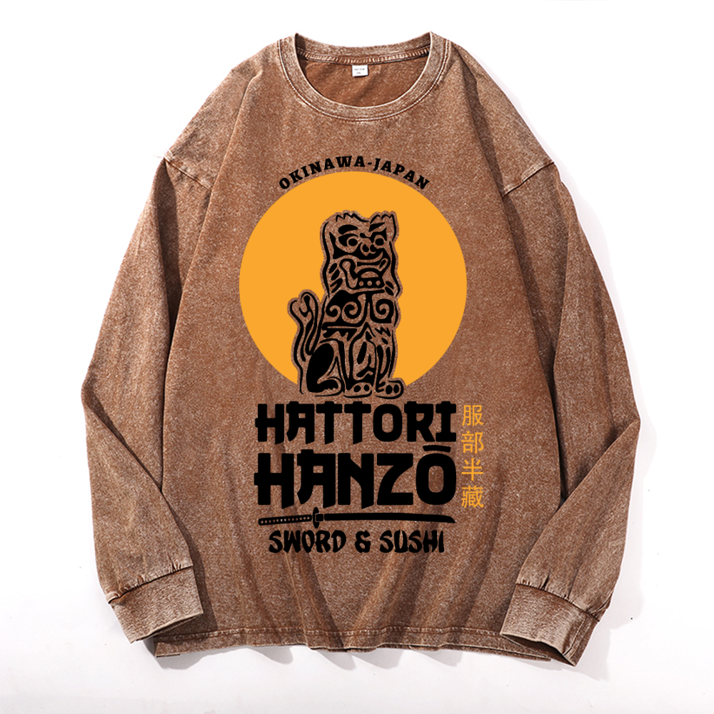 Okinawa Hattori Hanzo Komainu Vintage Cotton Wash Crewneck Sweatshirt
