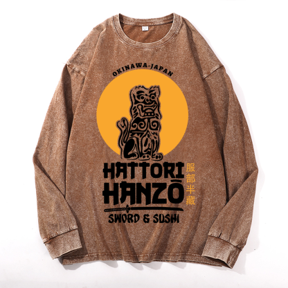 Okinawa Hattori Hanzo Komainu Vintage Cotton Wash Crewneck Sweatshirt