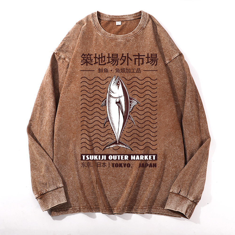 Tsukiji Market Vintage Cotton Wash Crewneck Sweatshirt