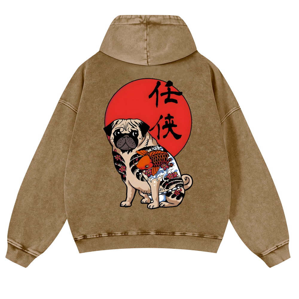 Dog Vintage Washed Cotton Back Art Hoodie