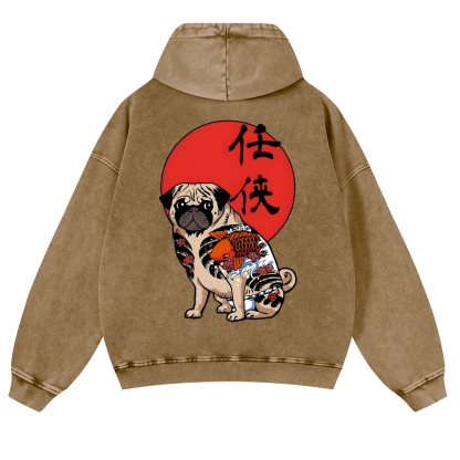 Dog Vintage Washed Cotton Back Art Hoodie