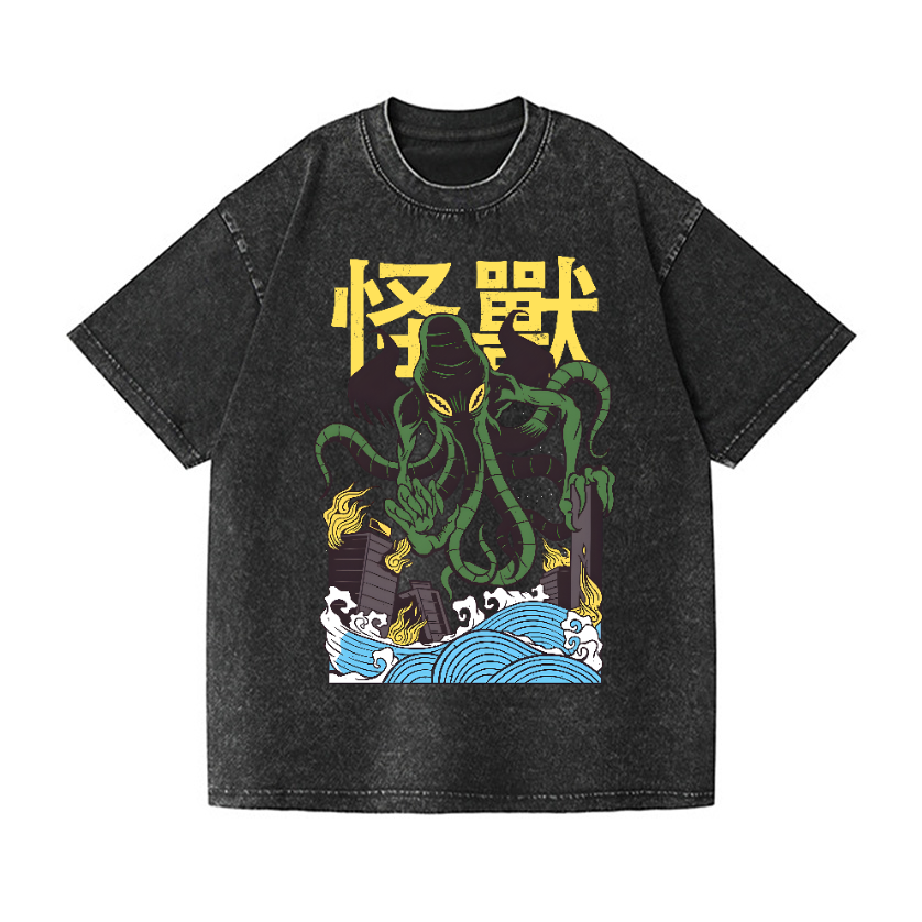Octopus Monster Vintage Wash Japanese Design T-Shirt