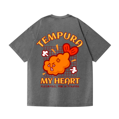Tempura My Heart Vintage Wash Japanese Design Back Art T-Shirt