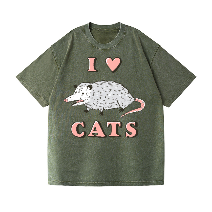 I LOVE CATS Vintage Wash Japanese Design T-Shirt