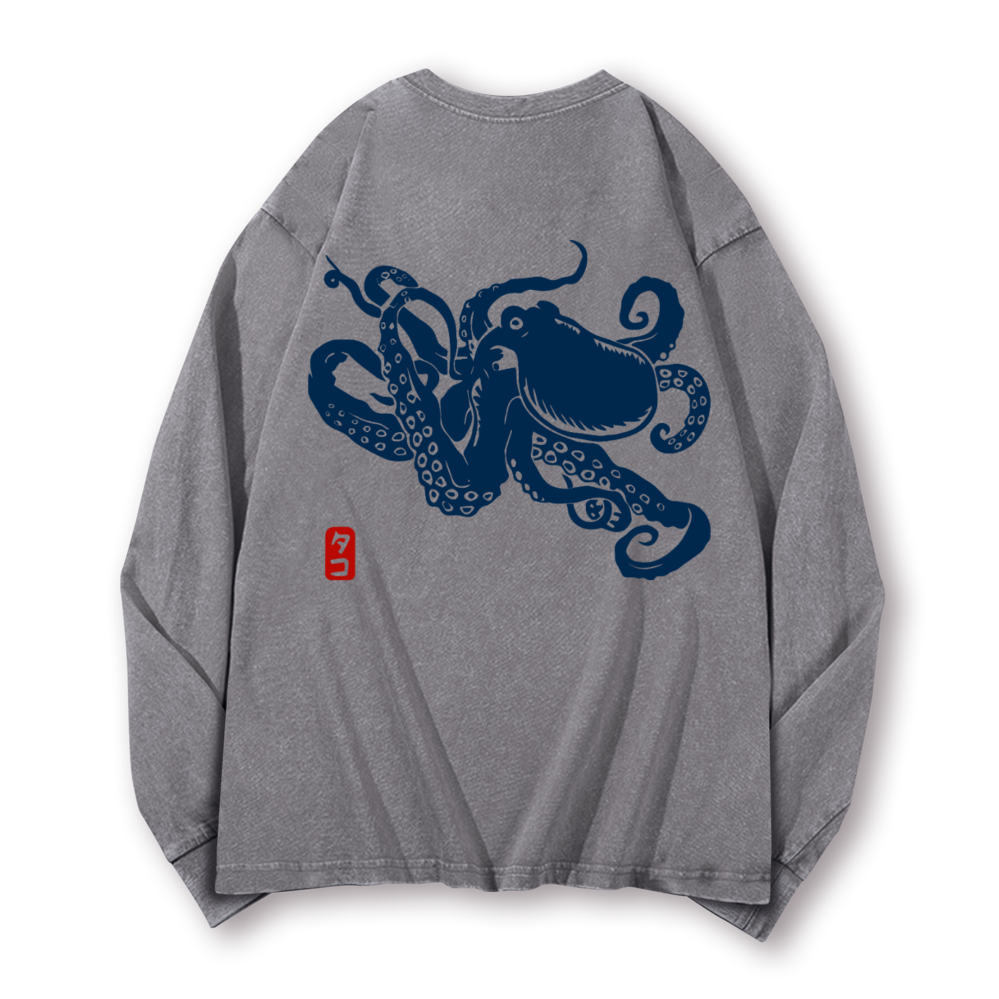 Octopus Vintage Washed Cotton Back Art Long-sleeve T-shirt