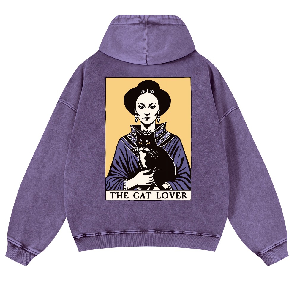 The Cat Lover Vintage Washed Cotton Back Art Hoodie