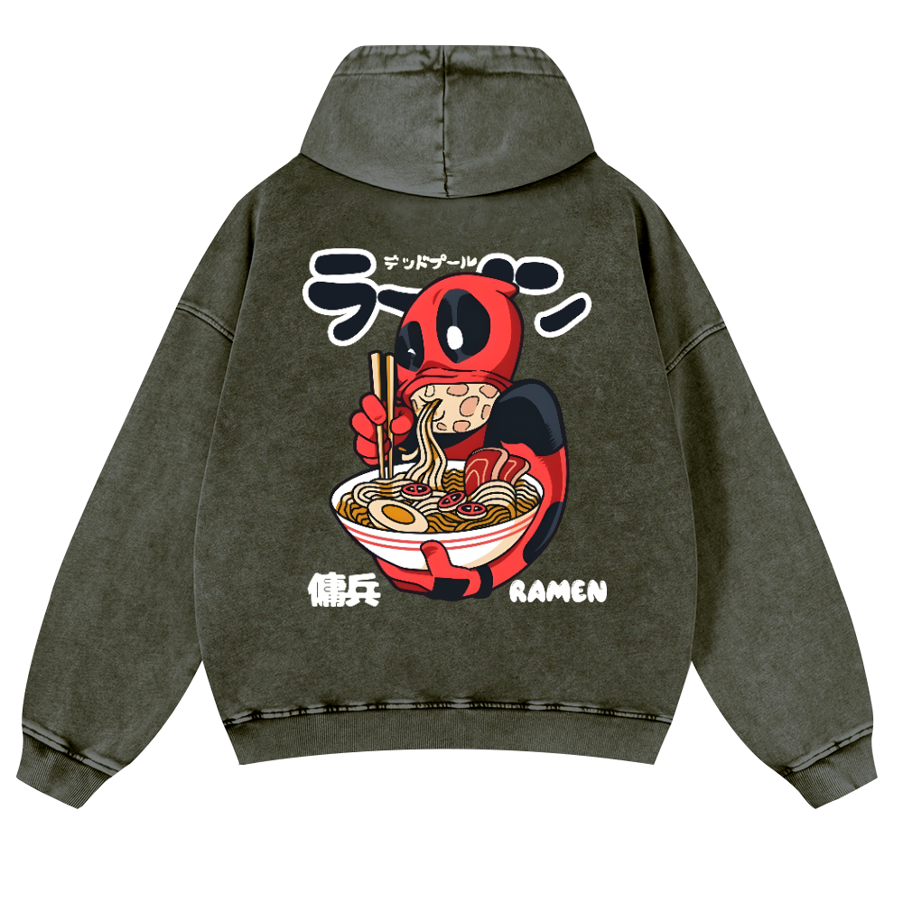 Ramen Hero Vintage Washed Cotton Back Art Hoodie