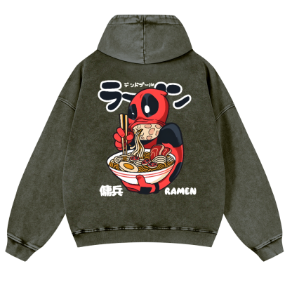Ramen Hero Vintage Washed Cotton Back Art Hoodie