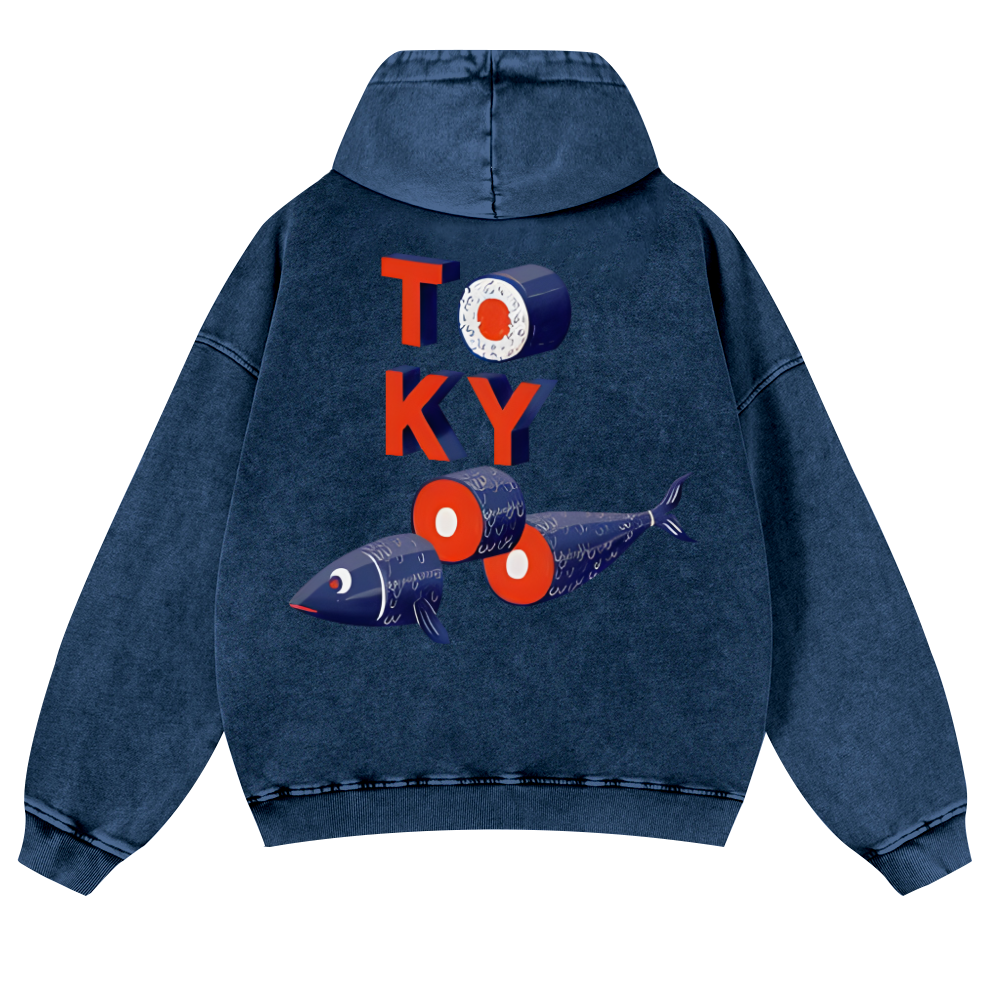 Tokyo Fish Vintage Washed Cotton Back Art Hoodie