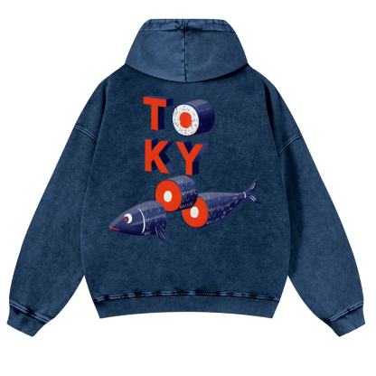 Tokyo Fish Vintage Washed Cotton Back Art Hoodie