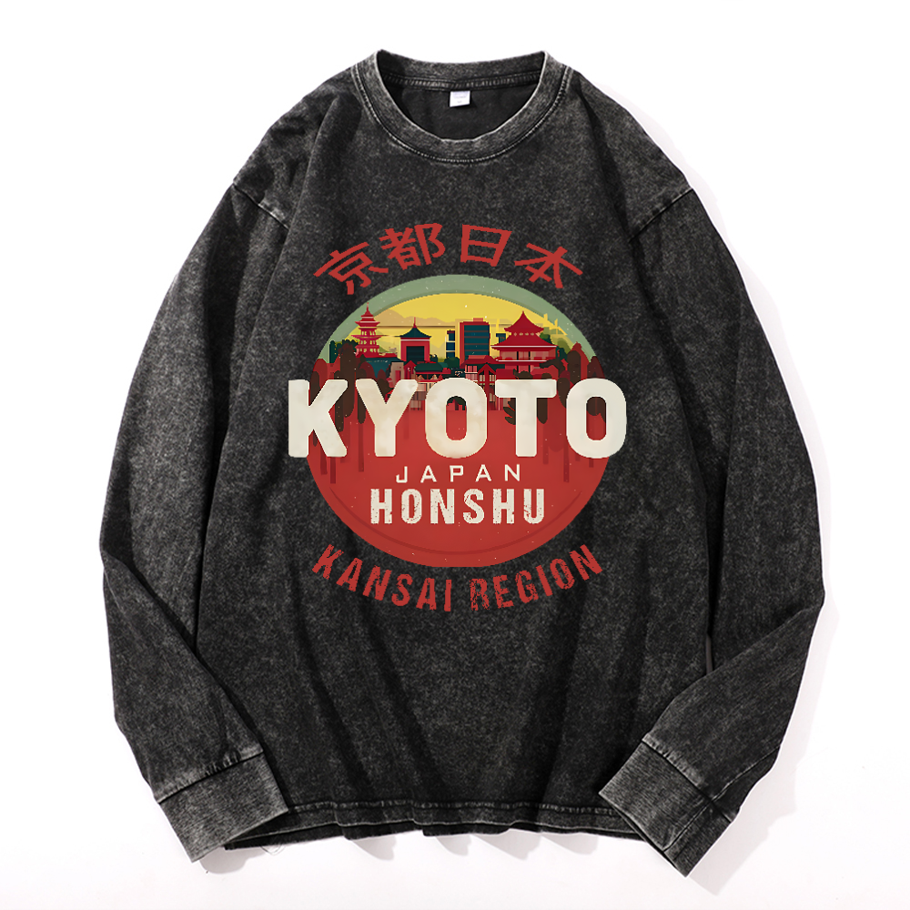 Kyoto Japan Honshu Kansai Region Vintage Cotton Wash Crewneck Sweatshirt