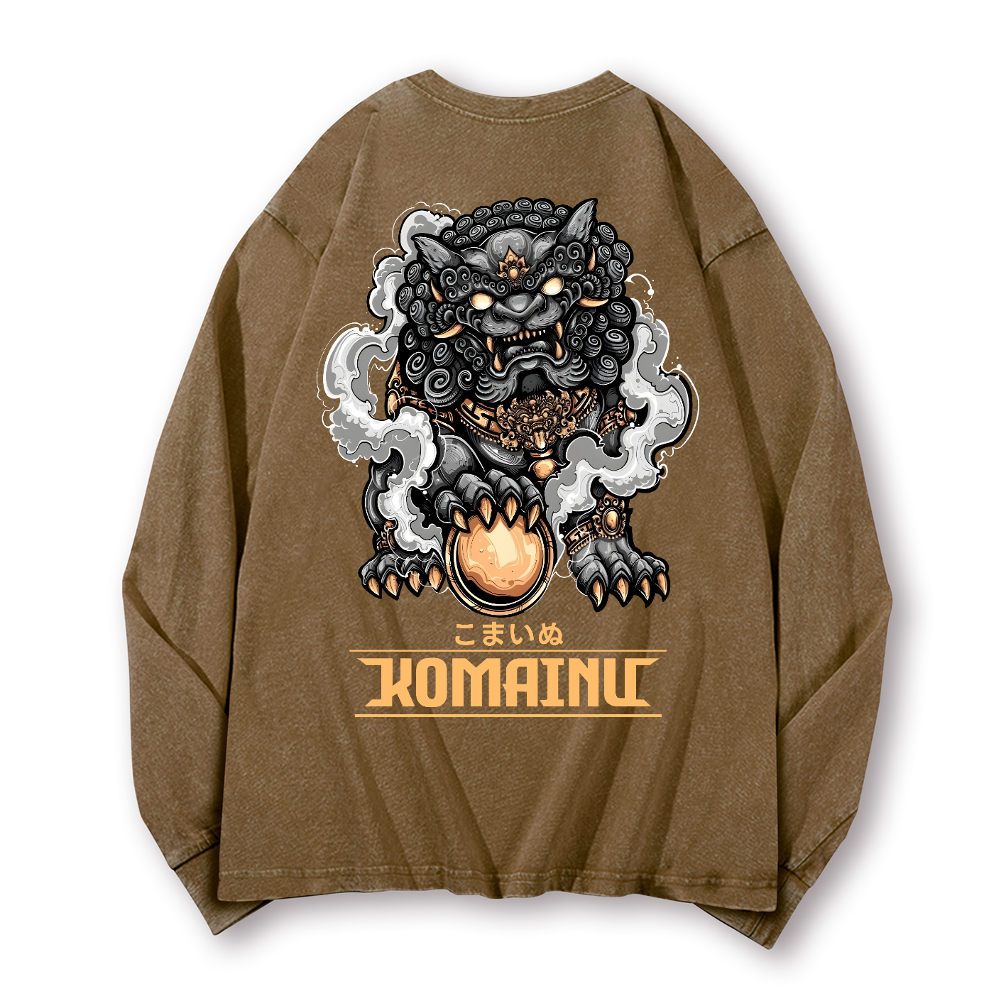 Komainu Vintage Washed Cotton Back Art Long-sleeve T-shirt