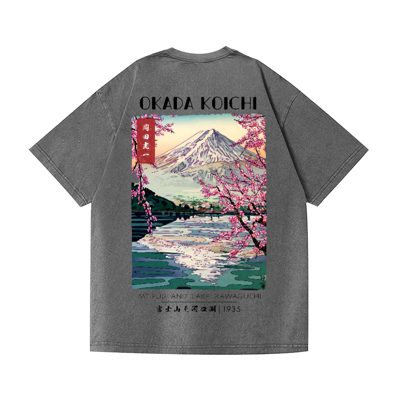 Okada Koichi Fuji Mount  Vintage Wash Japanese Design Back Art T-Shirt
