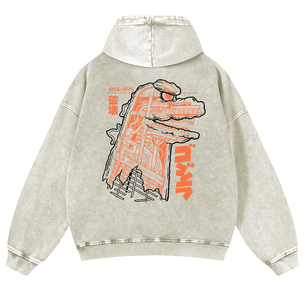 Godzilla Vintage Washed Cotton Back Art Hoodie