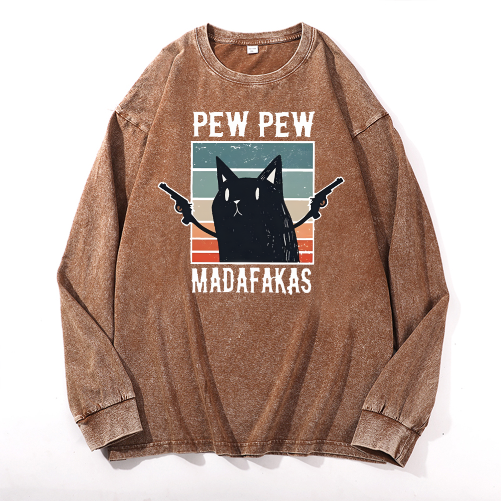 Cat Vintage Cotton Wash Crewneck Sweatshirt