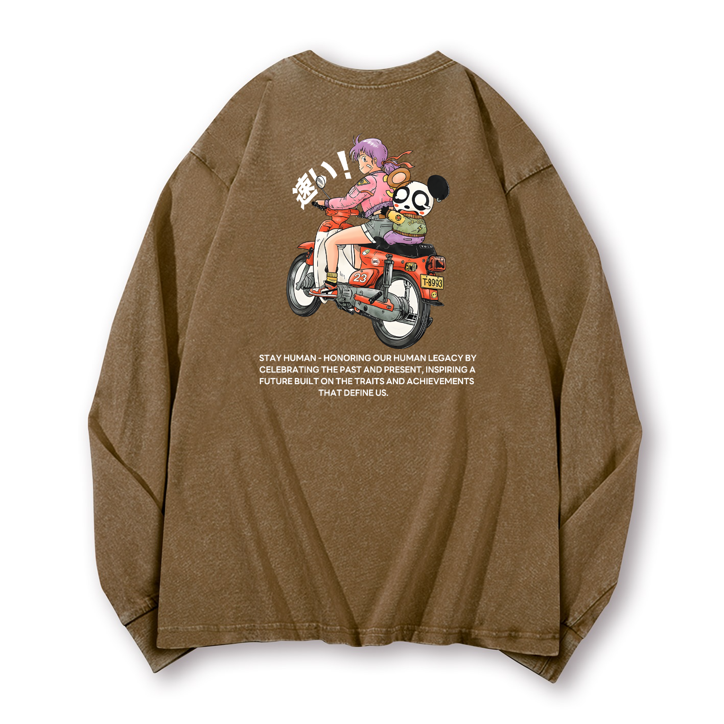 Motorcycle Vintage Washed Cotton Back Art Long-sleeve T-shirt