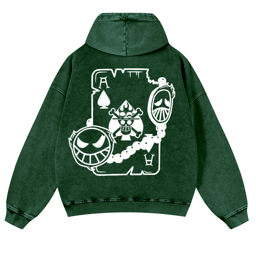 One Piece Vintage Washed Cotton Back Art Hoodie