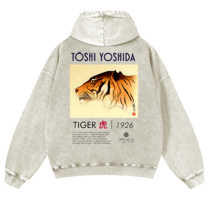 Toshi Yoshida Tiger Vintage Washed Cotton Back Art Hoodie