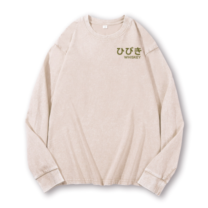 Hibiki Whisky Vintage Washed Cotton Back Art Long-sleeve T-shirt