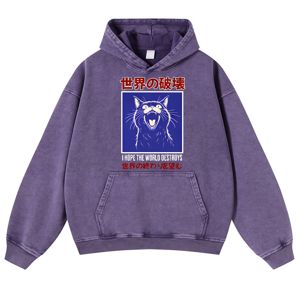 Cat Vintage Washed Thick Cotton Hoodie