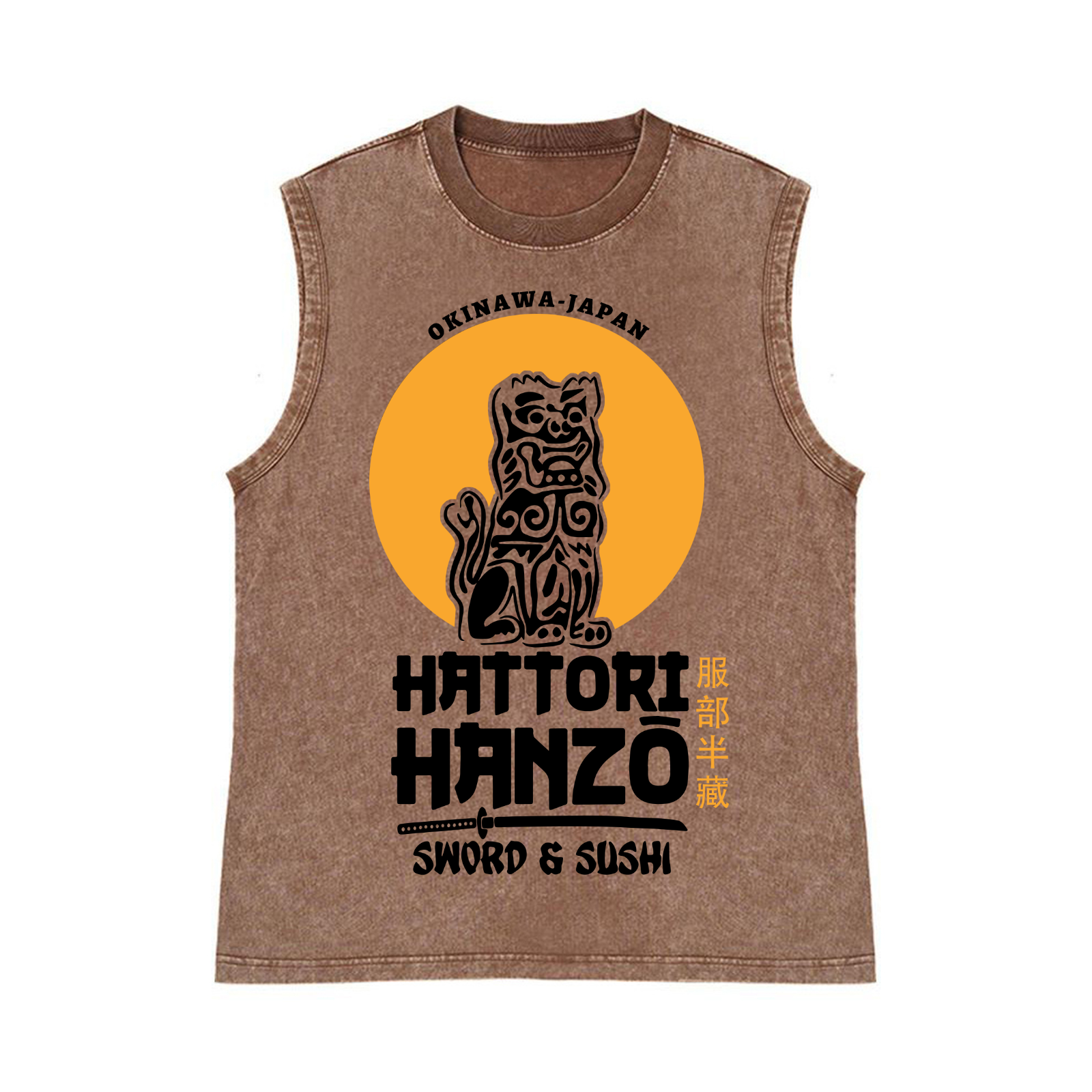 Okinawa Hattori Hanzo Komainu Pure Cotton Wash-Dyed Sleeveless Tank Top
