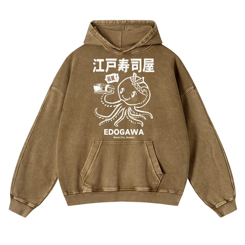 Edogawa Octopus Vintage Washed Thick Cotton Hoodie