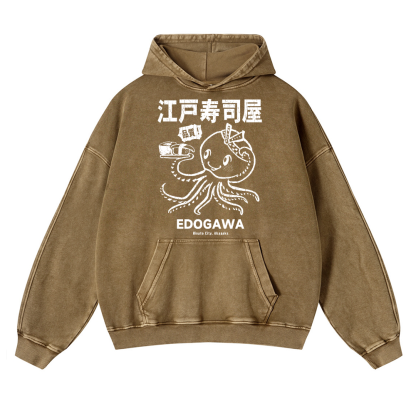 Edogawa Octopus Vintage Washed Thick Cotton Hoodie