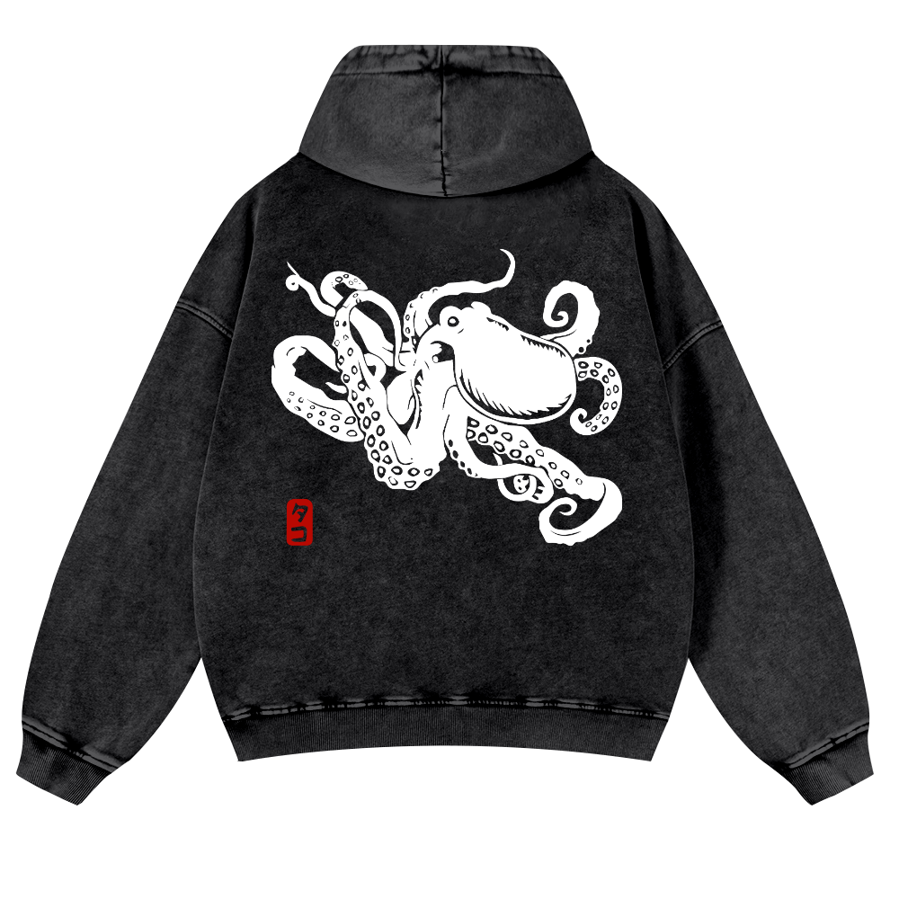 Octopus Vintage Washed Cotton Back Art Hoodie