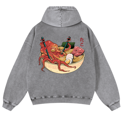 Ramen Octopus Vintage Washed Cotton Back Art Hoodie