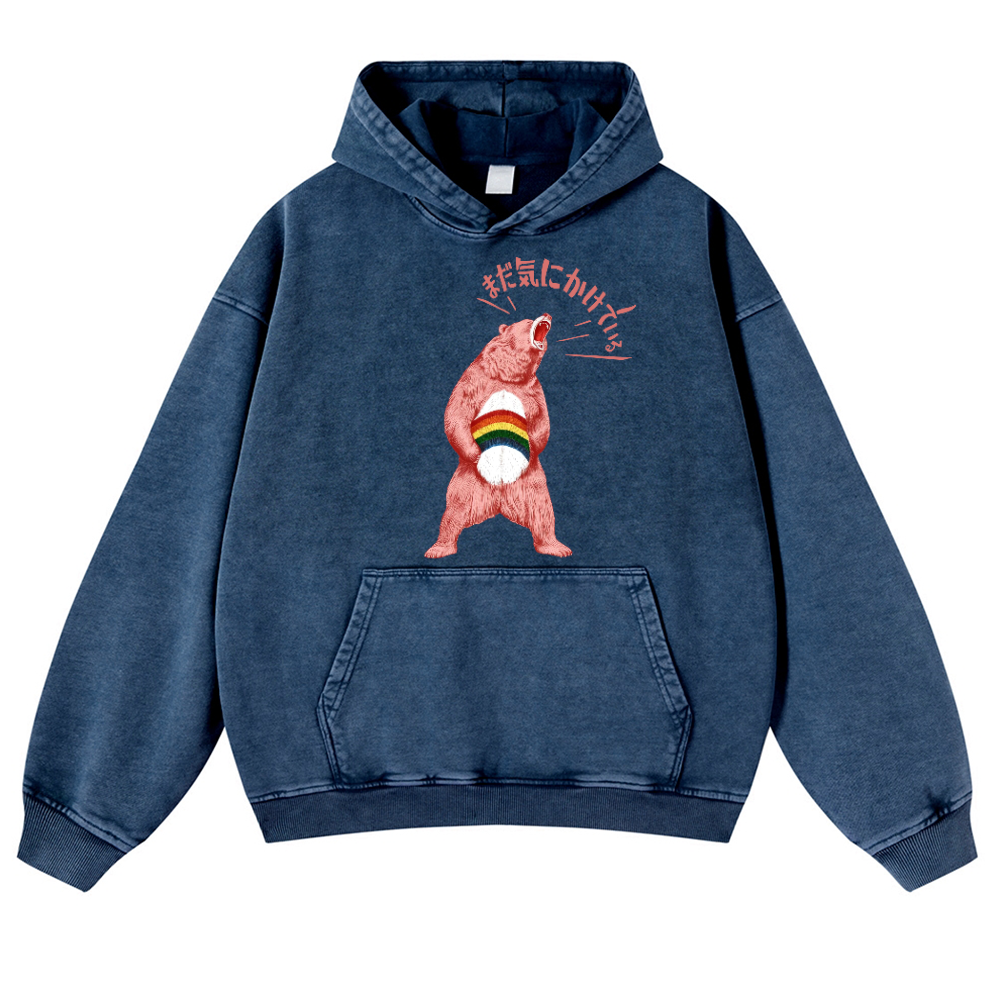 Bear Vintage Washed Thick Cotton Hoodie
