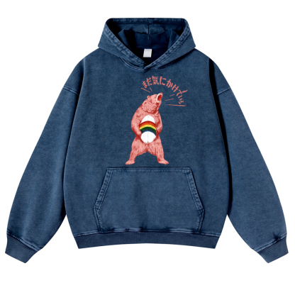 Bear Vintage Washed Thick Cotton Hoodie