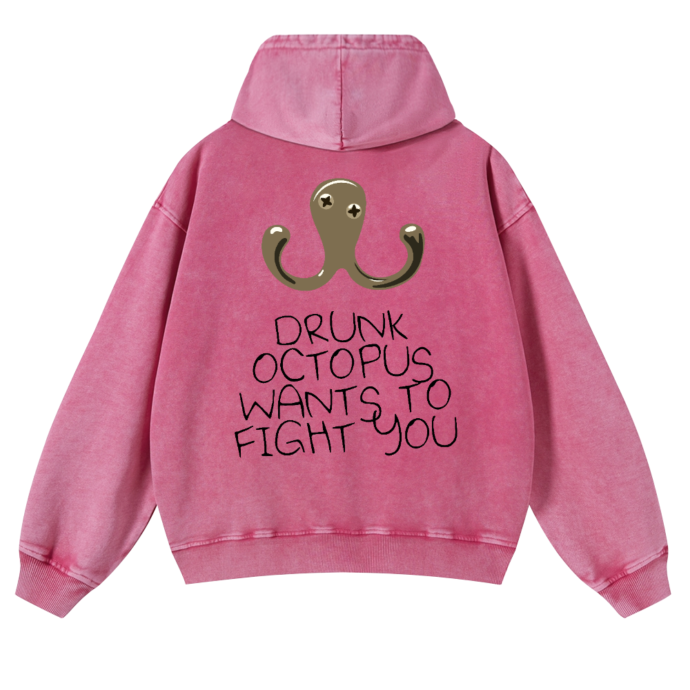 Drunken Octopus Vintage Washed Cotton Back Art Hoodie