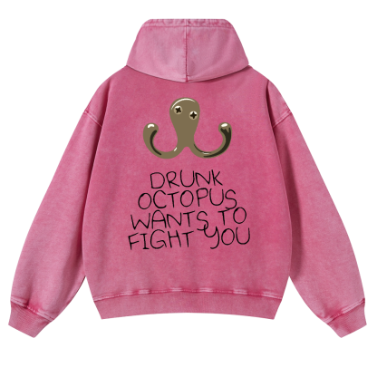 Drunken Octopus Vintage Washed Cotton Back Art Hoodie