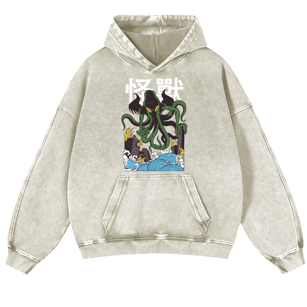 Octopus Monster Vintage Washed Thick Cotton Hoodie