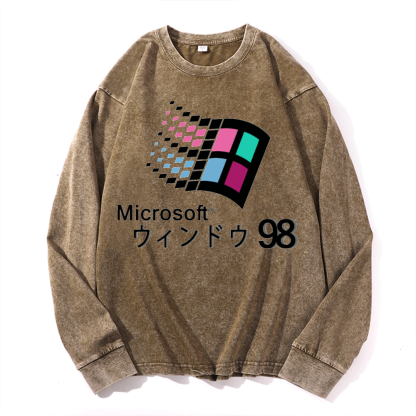 Microsoft Windows 98 Vintage Cotton Wash Crewneck Sweatshirt