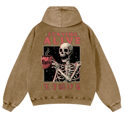 Skull Vintage Washed Cotton Back Art Hoodie