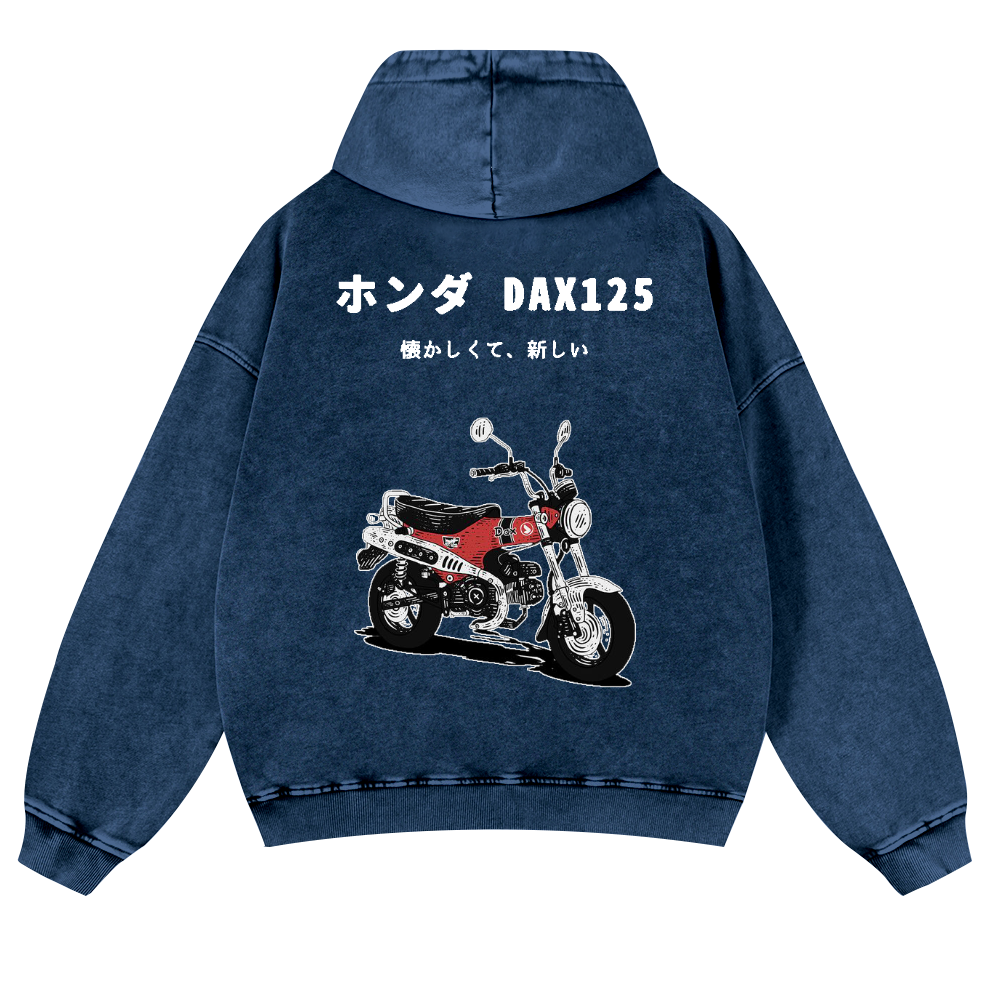 Motorcycle Vintage Washed Cotton Back Art Hoodie