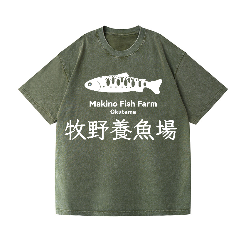 Makino Fish Farm Okutama Vintage Wash Japanese Design T-Shirt