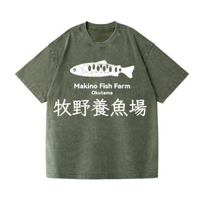 Makino Fish Farm Okutama Vintage Wash Japanese Design T-Shirt