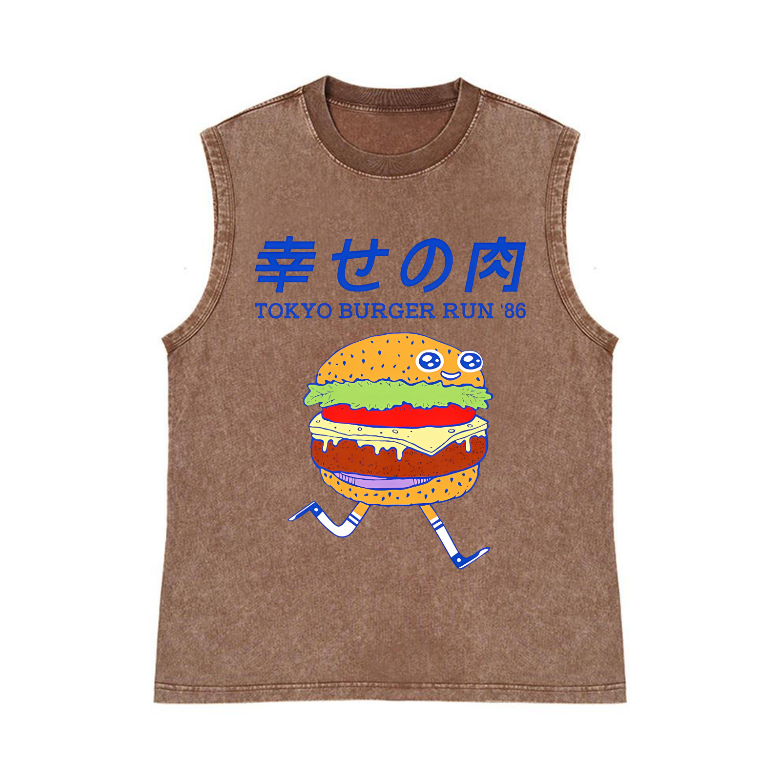 TOKYO BURGER RUN '86 Pure Cotton Wash-Dyed Sleeveless Tank Top