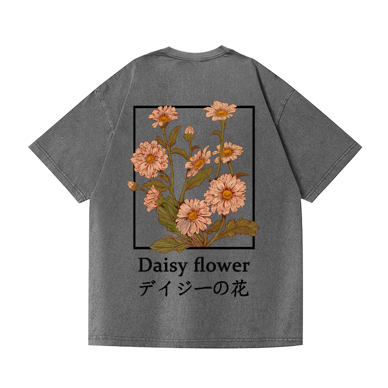 Daisy Flower Vintage Wash Japanese Design Back Art T-Shirt
